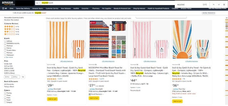 Amazon search results